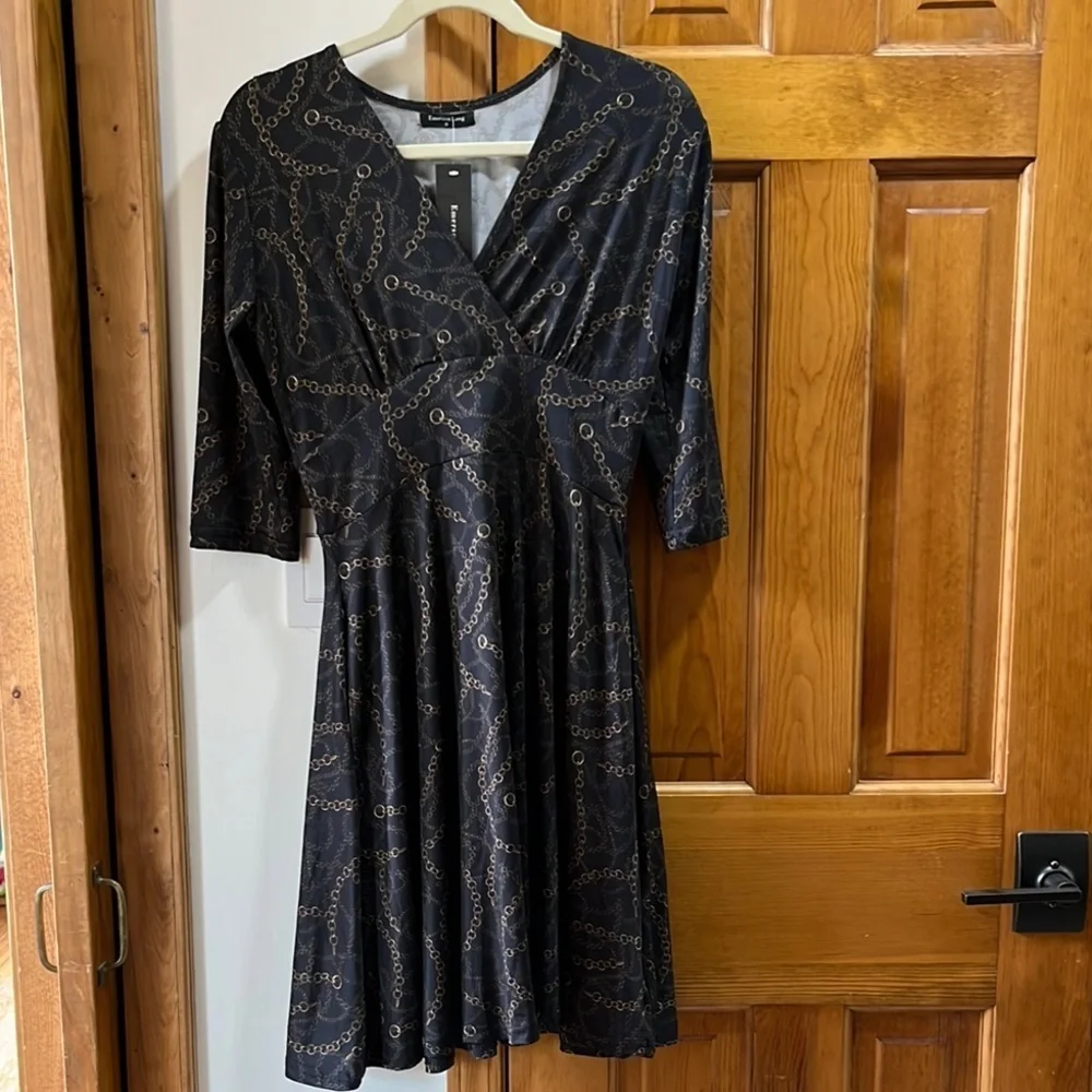 black fit and flare dress 3 4 sleeve 3/4 Sleeve Fit & Flare Dress main image 1